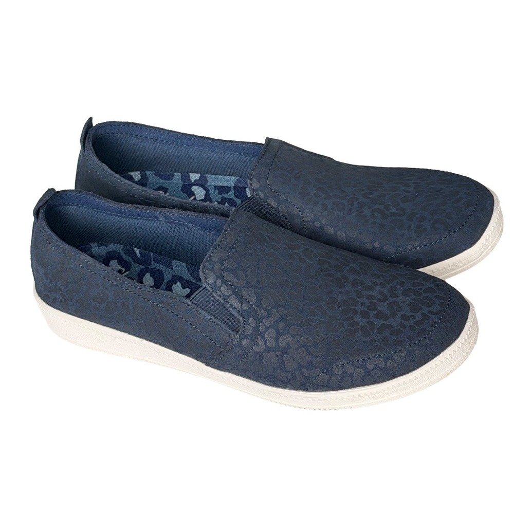 Skechers Madison Avenue Leopard Women's 7.5 Slip On Shoes Navy Memory Foam